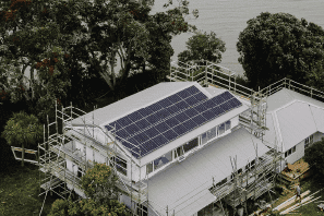 aerial of solar panels on a home